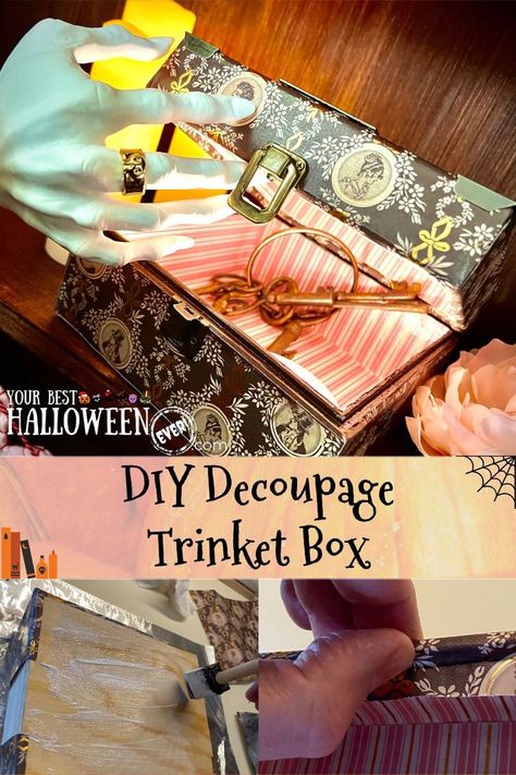 DIY Decoupage Trinket Box Diy Greeting Cards, Diy Decoupage, Halloween Craft Projects, Creepy Christmas, Halloween Baking, Halloween Diy Crafts, Progress Pictures, Halloween Diy, Halloween Crafts