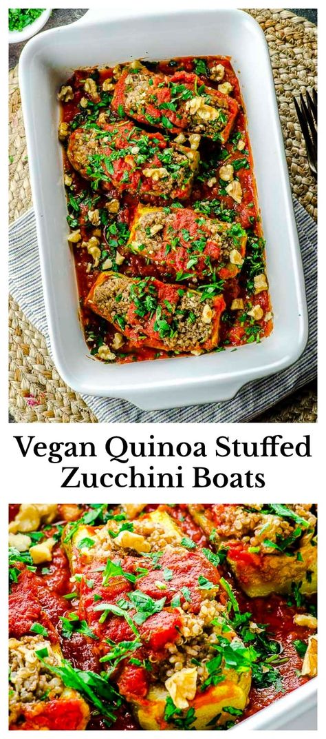 Zucchini Boats Recipe, Gluten Free Entrees, Zucchini Boat Recipes, Stuffed Zucchini Boats, Vegan Quinoa, Brunch Casserole, Stuffed Zucchini, Keto Vegan, Zucchini Boats