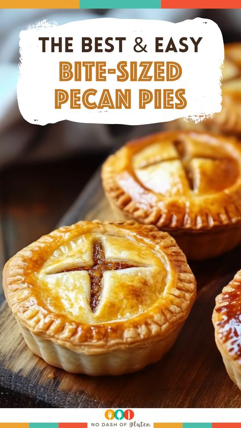 Bite-Sized Pecan Pies Individual Pecan Pie Recipe, Small Pecan Pie Recipe, Mini Cream Pies, Mini Pie Crust Ideas, Cream Pies Recipes, Individual Pecan Pies, Pecan Tartlets, Fruit Hand Pies, Crust Designs