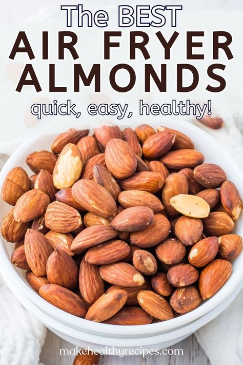 Looking for a healthy snack that doesn't skimp on flavor? Our Air Fryer Roasted Almonds recipe is here to save the day! These almonds are roasted to perfection, offering a satisfying crunch with every bite. Ideal for anyone who loves to snack but wants to keep it healthy. Ready in minutes, they're the perfect quick fix for your hunger pangs. Includes 5 Easy Seasoning Ideas! Roasted Almonds Recipe, Nut Snacks, Healthy Snack Options, Easy Air Fryer, Raw Almonds, Air Fryer Recipes Easy, Nutritious Snacks, Roasted Almonds, Toasted Almonds