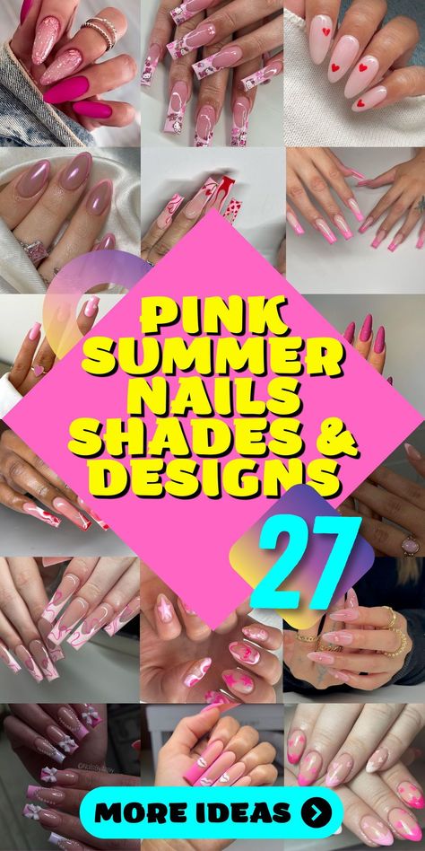 Holiday Flair: Pink Nail Designs for Summer Vacations.Add a pop of holiday flair to your summer with pink nail designs, featuring everything from bright pink shades to soft pastel tones. Whether it's short gel nails with fun art or inspo coffin nails with sparkle designs, these pink shades are sure to complement your vacation vibes and trending summer outfits. Trendy Toenails, May Nails Ideas 2024 Short, Bright Summer Gel Nails, Jennie Nails, Toenails Pedicure, Pink Smoothie, Trendy Nail Polish, Pink Summer Nails, Nail Base Coat