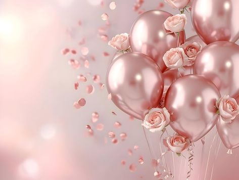 Pink Balloons Wallpaper, Pink And Gold Background, Gold Foil Balloons, Light Pink Background, Birthday Quotes For Me, About Rose, Birthday Post, Birthday Post Instagram, Birthday Posts