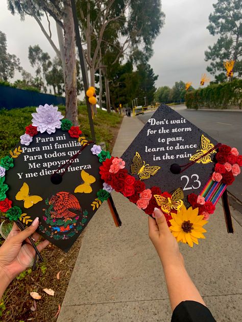 graduation cap toppers Peru Graduation Cap, Mexican Theme Graduation Cap, Graduation Cap Designs Filipino, Graduation Cap Designs Mexican Funny, Grad Cap Ideas Hispanic, Cap Decoration Graduation High School Mexican, Hispanic Cap Graduation, Immigrant Graduation Cap, Graduation Cap Designs College Medical