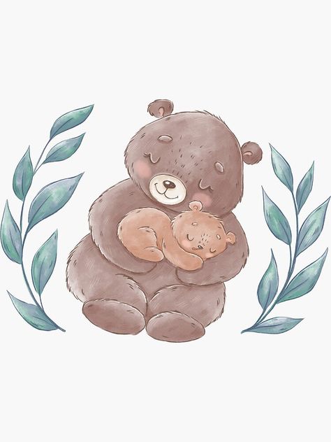 Cartoon Bears, Mama Bear Baby Bear, Mother And Baby Animals, Mamma Bear, Mom Bear, Baby Teddy Bear, Bear Paintings, Bear Sticker, Momma Bear