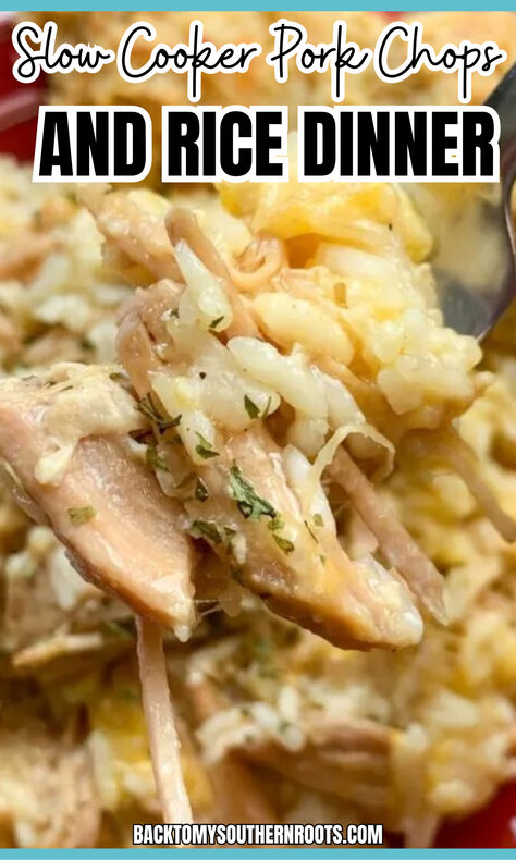 Discover the perfect comfort meal with this slow cooker pork chops and rice dinner recipe. Easy to make and incredibly flavorful! Save the pin to make today!  #ad #sponsoredpost Slow Cooker Pork Chops And Rice Recipes, Pork And Rice Crockpot, Low Carb Pork Chop Recipe Crock Pot, Low Carb Pork Chops In The Crock Pot, Pork Chops And Rice In The Crock Pot, Pork Chops And Cabbage Crock Pot, Crock Pot Pork Chops And Rice, Pork Chops And Rice In Crockpot, Crockpot Pork Chops And Rice