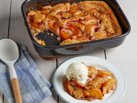 Get The Best Peach Cobbler Recipe from Food Network Baking Pastries, Good Peach Cobbler Recipe, Gluten Free Peach Cobbler, Best Peach Cobbler, Peach Desserts, Peach Cobbler Recipe, Cobbler Recipe, Peach Recipe, Flaky Crust