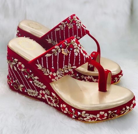 Mules | Flats | Heels | Kolhapuri | Wedges | Jutti Bridal Heels Indian, Heels Indian, Bride Heels, Summer Shoes Wedges, Rajasthani Art, Wedding Lehenga Designs, Wedding Moodboard, Floral Wedges, Wedding Shoes Lace