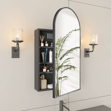 Mevser Metal Arch Mirror Master Bath Vanity Open Shelves, Add Bathroom Storage, Adjustable Bathroom Mirror, In Wall Shelf Bathroom, Black Mirror Medicine Cabinet, Bathroom Cabinet Between Mirrors, Diamond Now Bathroom Vanity, Medicine Cabinet Above Toilet, Vintage Over The Toilet Storage