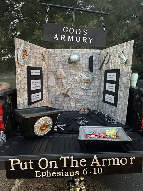 Armor Of God Trunk Or Treat, Medieval Trunk Or Treat, Bible Trunk Or Treat, Trunker Treat Ideas, King On Throne, Ephesians 6 10, Treat Ideas, Armor Of God, Trunk Or Treat