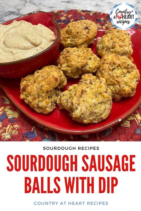 Sourdough Sausage Balls with Dip makes a yummy appetizer and is perfect for a potluck dinner. Or maybe even a wine and cheese tasting party. It’s easy to make and is a great way to use your unfed sourdough starter. #sourdoughsausageballswithdip #sourdoughsausageballs #sausageballs #sourdough #unfedsourdoughstarter #horseradishdip #appetizers #potluck #porksausage #cheddar #countryatheartrecipes https://countryatheartrecipes.com/2022/08/sourdough-sausage-balls-with-dip/ Cheese Tasting Party, Amish Bread Recipes, Horseradish Dip, Amish Bread, Heart Recipes, Potluck Dinner, Sausage Balls, Wine And Cheese, Cheese Tasting