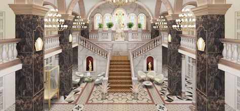 Sims 4 Grand Staircase, Ballroom Bloxburg, Royal Bloxburg House, Bloxburg Grand Staircase, Bloxburg Vampire House, Bloxburg Royal House, Sims 4 Castle Interior, Sims 4 Castle Layout, Bloxburg Mansion Interior