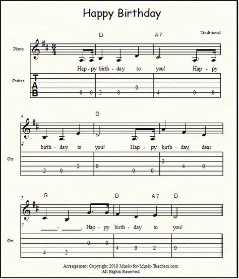 Happy Birthday Guitar Tab, Happy Birthday Guitar Pictures, Happy Birthday Guitar Chords, Happy Birthday Music Notes, Happy Birthday Guitar, Birthday Guitar, Piano Card, Guitar Pictures, Sheet Music For Guitar