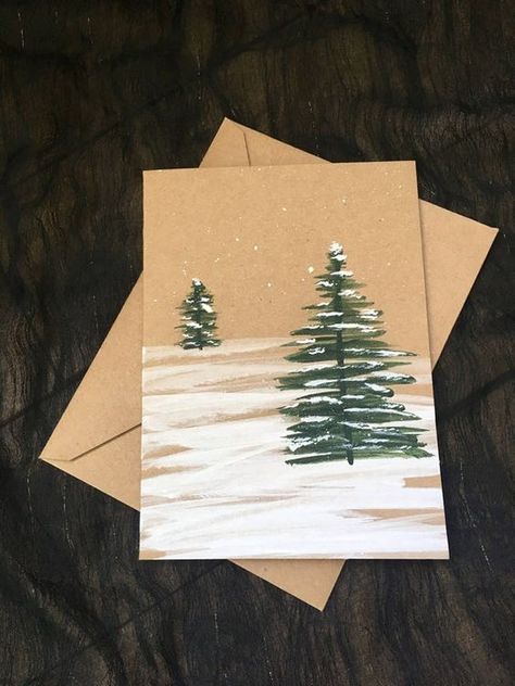 Adorable Christmas Card Ideas You Should Send Out To Your Friends And Family - Society19 Painted Christmas Cards, Christmas Cards Kids, Hand Painted Card, Christmas Card Art, 카드 디자인, Watercolor Christmas Cards, Christmas Card Crafts, Paint Cards, Tree Cards