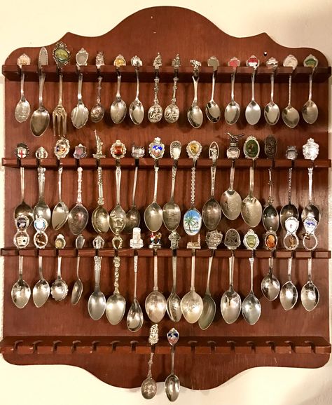 Spoon Collection Display, Mini Spoons, Collection Displays, Curiosity Cabinet, Spoon Collection, Small Spoon, Bedroom Idea, Spoon Holder, Travel Souvenirs