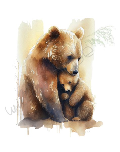 Momma Bear and Baby Cub Watercolor Print Instant Digital Download, Nursery Wall Art, Cute Animal Illustration, Mother's Day Gift - Etsy Australia Mama Bear Picture, Mama And Baby Bear Tattoo, Baby Animal Painting, Baby Artwork, Cubs Tattoo, Mamma Bear, Baby Cubs, Baby Animal Art, Mother Bears