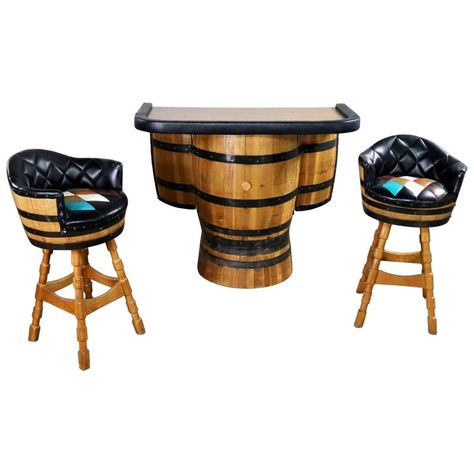 Whiskey Barrel Bar, Whiskey Barrel Furniture, Barrel Bar, Sitting Room Design, Black Dining Room Chairs, Oversized Chair And Ottoman, Barrel Furniture, Lounge Chairs Living Room, Eames Chairs