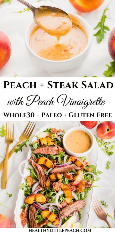 Grilled Peach Steak Salad Steak Salads, Steak Bacon, Whole 30 Salads, Paleo Salads, Peach Salad, Grilled Peaches, Steak Salad, Recipe 30, Paleo Whole 30