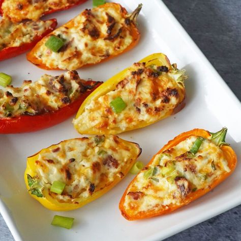 Air Fryer Cream Cheese Stuffed Peppers - Air Fry Anytime Snack Ideas Air Fryer, Holiday Snacks Appetizers, Vortex Air Fryer Recipes, Christmas Table Arrangements, Mini Peppers Recipes, Cream Cheese Stuffed Peppers, Breaded Mushrooms, Air Fryer Appetizers, Mini Peppers