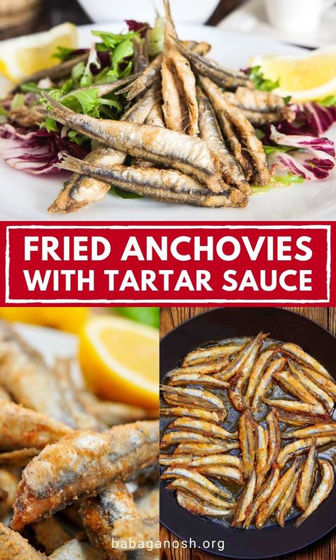 Homemade crispy fried anchovies with tartar sauce - you can't find a tastier seafood appetizer or snack! They're high in protein and healthy omega 3's. They take about 15 minutes to make and are amazing with homemade tartar sauce for dipping. If you're looking for anchovy recipes or want to learn how to cook whole anchovies, definitely check out this recipe! Fresh Anchovies Recipes, Anchovie Pizza, Anchovies Appetizer, Anchovies Recipes, Fried Anchovies, Seafood Night, Anchovy Recipes, Food From Spain, Fish Cooking