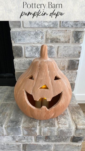 Faux Terracotta Pumpkin, How To Make Terracotta Pumpkins, Baking Soda Painted Pumpkins, Baking Soda Pumpkins, Baking Soda Paint Pumpkins, Baking Soda Pumpkin Painting, Terra Cotta Pumpkin Diy, Diy Terra Cotta Pumpkins, Pottery Barn Terracotta Pumpkin Diy