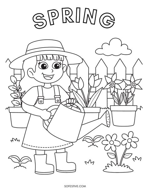 Free Spring Coloring Pages, Printable Spring Coloring Pages, Spring Season Flowers, Spring Coloring Sheets, Garden Coloring Pages, Preschool Coloring Pages, Kid Coloring Page, Spring Animals, Spring Printables