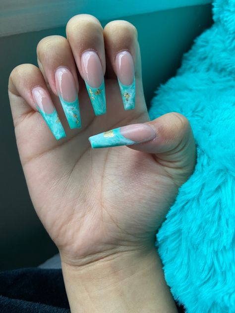 Teal Marble Nails, Nail Art Turquoise, Marble Nails With Gold, France Nails, Turquoise Marble, Uñas Ideas, Birthday Nail Designs, Nails With Gold, Turquoise Nails