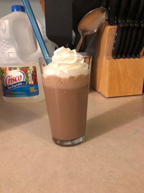 1/2 milk
3 tbs of chocolate syrup
3 scoops of chocolate Ice cream
1/4 heavy whipping cream ( optional) Chocolate Milkshake, Home Made