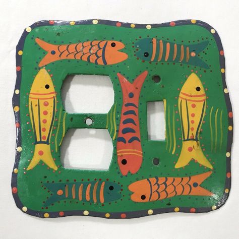 NEW! Metal Switchplate Cover Tropical Fish Design Funky Cool Room Decor-GREEN. Made in Haiti orig $24 tag still attached. Configured for 2 wall outlets and 1 light switch. Perfect for a child's room or any room to bring a spark of color. Will also be listing the YELLOW one! WE SHIP FAST! Kitsch Home Decor, Funky Kitchen Decor, Fish Bathroom Decor, Funky Room Decor, Ocean Room Decor, Funky Bedroom, Fish Room, Funky Kitchen, Fun Home Decor