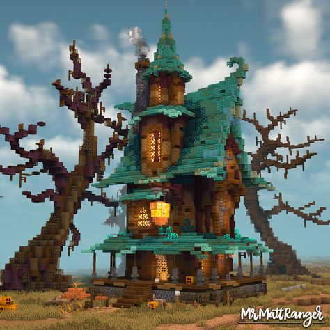 Minecraft Abonded House, Bone Block Minecraft House, Minecraft Swamp Witch House, Edgy Minecraft Houses, Minecraft Haunted Castle, Horror House Minecraft, Warped Minecraft House, Minecraft Warped Builds, Mc Fantasy House