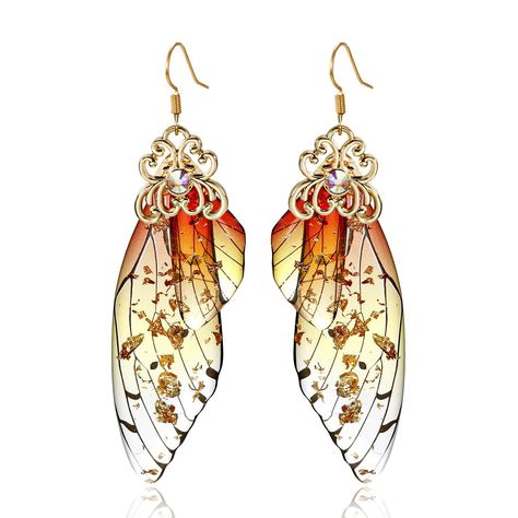 PRICES MAY VARY. 【BUTTERFLY EARRINGS SIZE】:Butterfly Dangle Earrings is 8.5*2.5cm,Featuring colorful simulation butterfly wings embellished with gold-tone leaves, pretty and petite, we wear these with every ensemble! 【MATERIAL】:The Fairy earrings Made of by Alloy & Acrylic,These butterfly earrings are gold plated which to ensure a long lasting finish that is nickel free, lead free, and hypoallergenic. 【PERFECT GIFT】:This fashion butterfly wings earings are very popular with women, come with a ni Butterfly Wing, Drop Dangle Earrings, Butterfly Earrings, Butterfly Wings, Hook Earrings, Earrings For Women, Crystal Jewelry, Women's Earrings, Dangle Drop Earrings