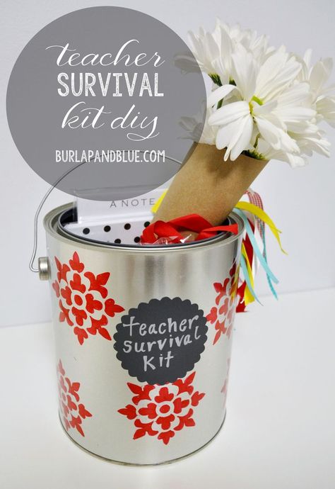 teacher survival kit diy Survival Kit Diy, Teacher Survival Kit Gift, Teacher Survival Kit, Easy Teacher Gifts, Survival Kit For Teachers, Teacher Survival, Teachers Appreciation, Appreciation Ideas, Survival Supplies