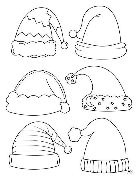 Choose from a variety of santa hat templates and coloring pages for tons of Christmas fun! All 25 pages can be printed from home. 100% FREE. Santa Hat Coloring Page, Santa Hat Printable, Reindeer Template Free Printable, Santa Hat Template, Christmas Templates Free Printable, Elf Hat Template, Reindeer Christmas Party, Hat Coloring Page, Royal Icing Templates