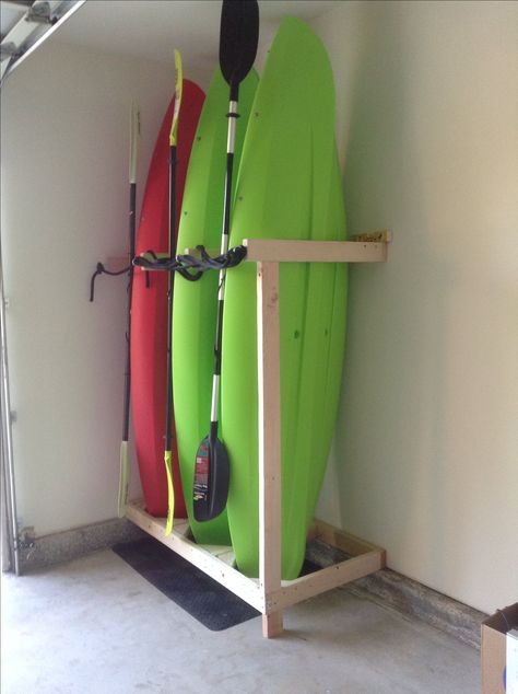 Handmade kayak storage Diy Kayak Storage, Kayak Storage Garage, Smart Garage, Kayak Storage Rack, Storage Garage, Shed Organization, Kayak Storage, Kayak Rack, Garage Organize