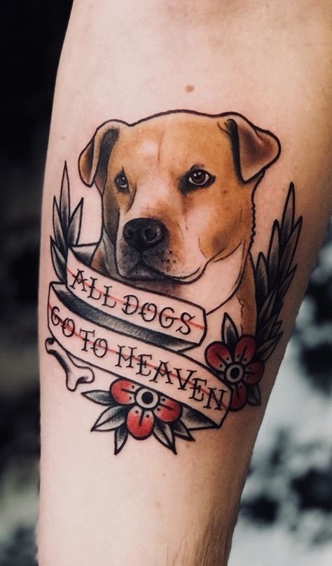 Traditional Tattoos Dog, Miniature Tattoos, Animal Tattoos For Women, All Dogs Go To Heaven, Dogs Go To Heaven, Pitbull Tattoo, Traditional Tattoo Old School, Cute Cat Tattoo, Heaven Tattoos