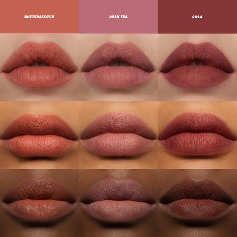 Are you Plushies obsessed? Shop the Soft As Plushies Trio for touch-proof, soft focus, Valentine's Day ready lips in three of our best selling shades: 🍪Butterscotch, 🧋Milk Tea +🥤Cola. Link in bio. Lip Sets, Makeup Tools Photography, Lipstick Guide, Cherry Lipstick, Dusky Skin, Lipstick For Dark Skin, Makeup Order, Lipstick Kit, Cool Skin Tone