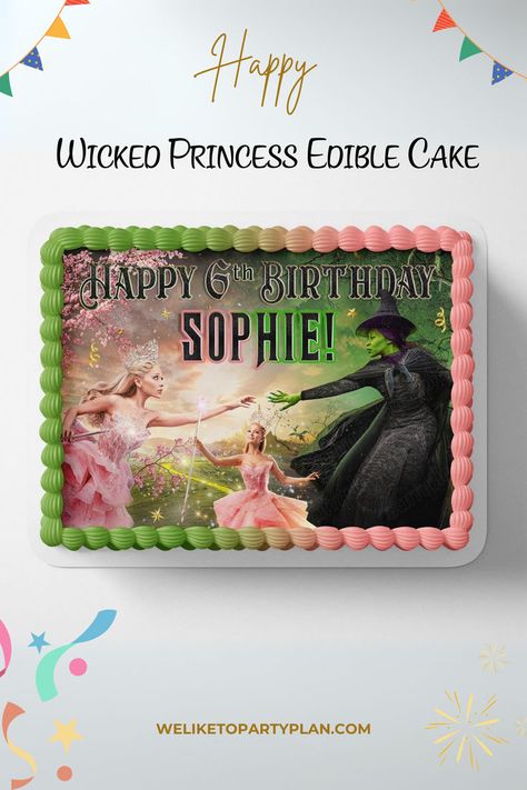 Transform your cake into a Wicked masterpiece with this edible image featuring Glinda and Elphaba. 27th Birthday Cake, Glinda And Elphaba, Cake Image, Happy 6th Birthday, Edible Image Cake, Party Plan, 27th Birthday, Cake Images, Edible Images