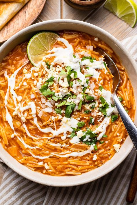 Mexican Noodle Soup, Fideo Recipe, Roasted Tomato Salsa, So Much Food, Fresh Tomato Salsa, Vermicelli Noodles, Pot Meals, Inspired Recipes, Roasted Tomatoes