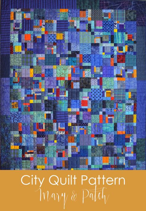 City Quilt Pattern, City Quilt, Hand Quilting Designs, Moda Fabric Quilts, Crumb Quilt, Quilt Modernen, Scrappy Quilt Patterns, Scrap Quilt Patterns, Patchwork Quilt Patterns