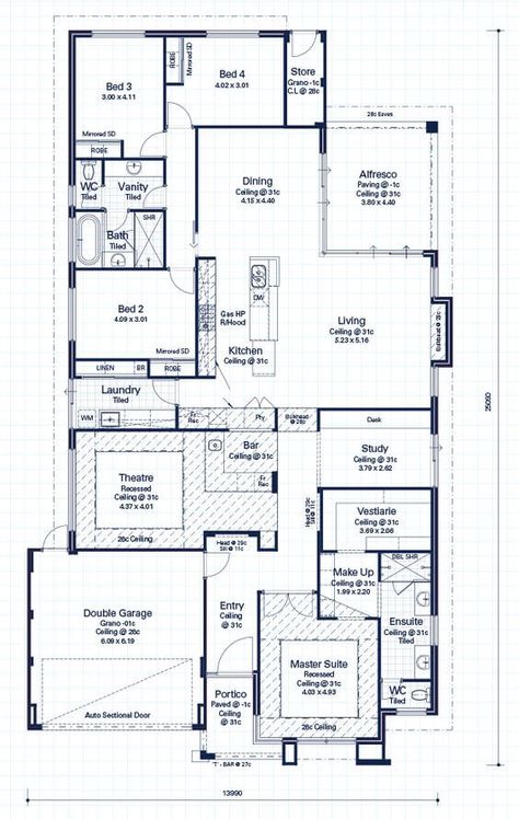 Gated Houses, Theatre Bar, Bedroom Floor Plan, Home Design Floor Plans, Bedroom Floor Plans, Family House Plans, Theatre Room, Bedroom Floor, House Blueprints