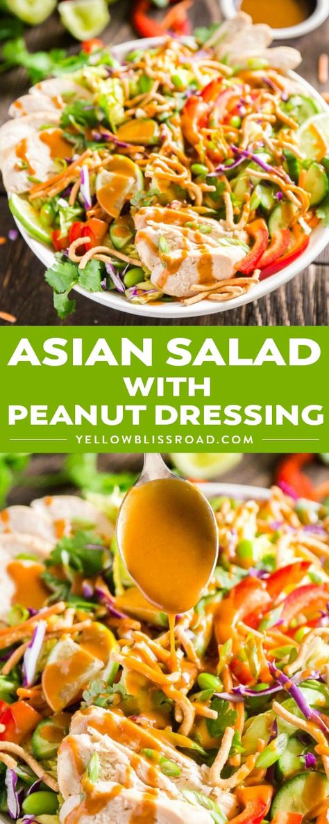 Asian Salad with Peanut Dressing Cooked Chicken Leftovers, Asian Christmas, Salad With Peanut Dressing, Asian Salad Recipe, Asian Salad Dressing, Peanut Salad, Salads For A Crowd, Peanut Dressing, Asian Salad