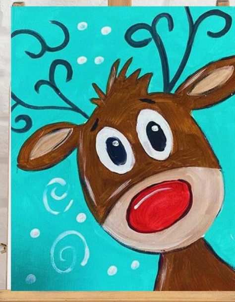 Kids Christmas Painting, Christmas Elementary, Reindeer Drawing, Strange Wallpaper, Make Paint, Christmas Boutique, Kids Canvas Painting, Cute Easy Paintings, Santa Paintings