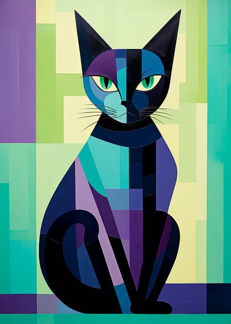 Enliven your child's room with this vibrant and playful geometric cat poster. Designed with a mix of cool and warm tones, this artwork captures the essence of modern art while appealing to young imaginations. Perfect for nurseries, playrooms, and children's bedrooms