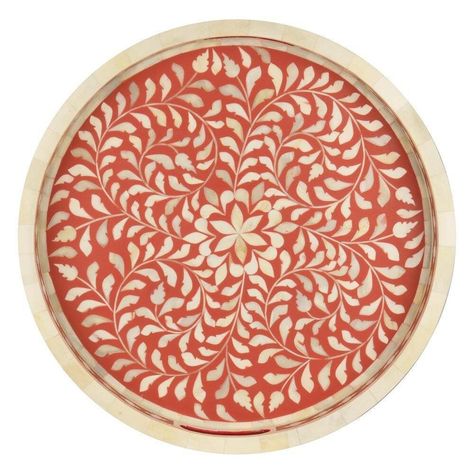 Red Platter, Bone Inlay Tray, Modern Floral Pattern, Personalized Tray, Bone Inlay Furniture, Inlay Furniture, Unique Coffee Table, Handmade Kitchens, Bone Inlay