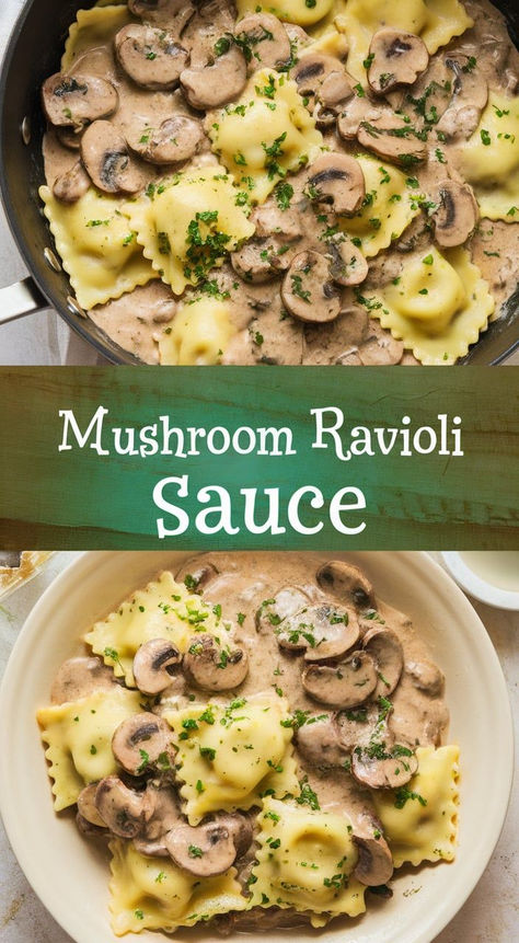 Easy Mushroom Sauce – A luscious cream sauce infused with sautéed mushrooms and Parmesan cheese, this Mushroom Ravioli Sauce brings rich flavor to your dish in no time! Ravioli With Marinara Sauce, Mushroom Ravioli Sauce, Easy Mushroom Sauce, Truffle Ravioli, Ravioli Sauce, Portabella Mushroom, Mushroom Ravioli, Sautéed Mushrooms, Stuffed Portabella Mushrooms