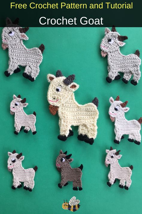 Goat Crochet Pattern, Goat Crochet, Crochet Goat, Goat Pattern, Crochet Farm Animals, Crochet Applique Patterns Free, Crochet Butterfly Pattern, Crochet Sheep, Crochet Pig