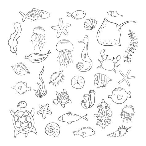 Under The Water Drawing, Sea Drawing Ideas, Water Drawing, Painting Class, Life Drawing, Sea Life, Sea Creatures, Pattern Art, Tatting