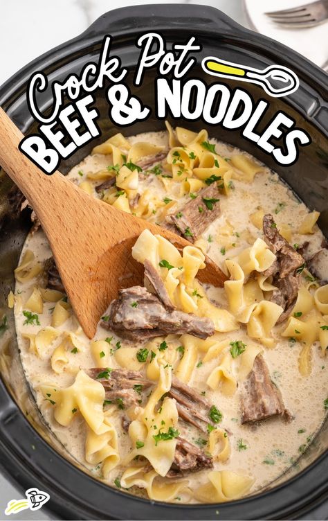 Chuck Roast And Noodles Crock Pot, Crockpot Beef And Noodles With Stew Meat, Beef And Noodles Crockpot Easy, Crock Pot Beef And Noodles, Slow Cooker Beef And Noodles, Noodles Crockpot, Beef And Noodles Crockpot, Egg Noodle Dishes, Amish Noodles