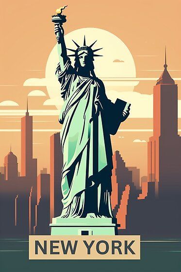 Introducing our digital art collection of vintage posters featuring the breathtaking beauty and charm of New York!   #travel #wanderlust #adventure #travelgoals #travelinspiration #exploretheworld #traveldreams #discover #souvenir #travelposter #metalprint #magnet #postcard #greetingcard Liberty New York, Collage Diy, City Icon, New York Vintage, Poster Collection, Breathtaking Beauty, American Spirit, Vintage New York, Landscape Poster