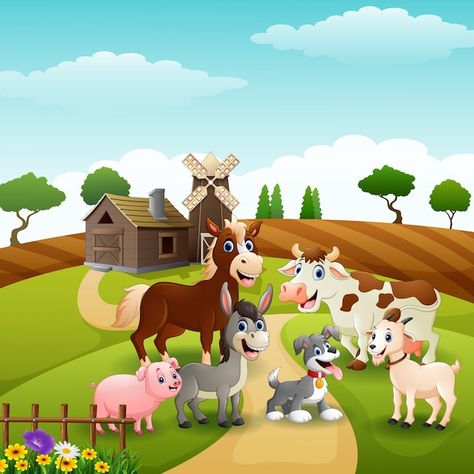 Animals happy in farm background | Premium Vector #Freepik #vector #cow-goat #farm-animals #farm-background #cow Farm Animal Background, Farm Background, Vector Animals, Animal Background, Happy Farm, About Animals, Farm Theme, Alphabet Activities, Pet Puppy