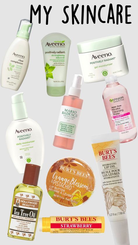 My daily skincare routine ✨ #aveeno #skincare #burtsbees #mariobadescu Aveeno Skin Care, Water Cleanse, Clear Complexion, Facial Spray, Gel Moisturizer, Daily Skin Care Routine, Daily Skin Care, Body Skin Care Routine, Body Skin